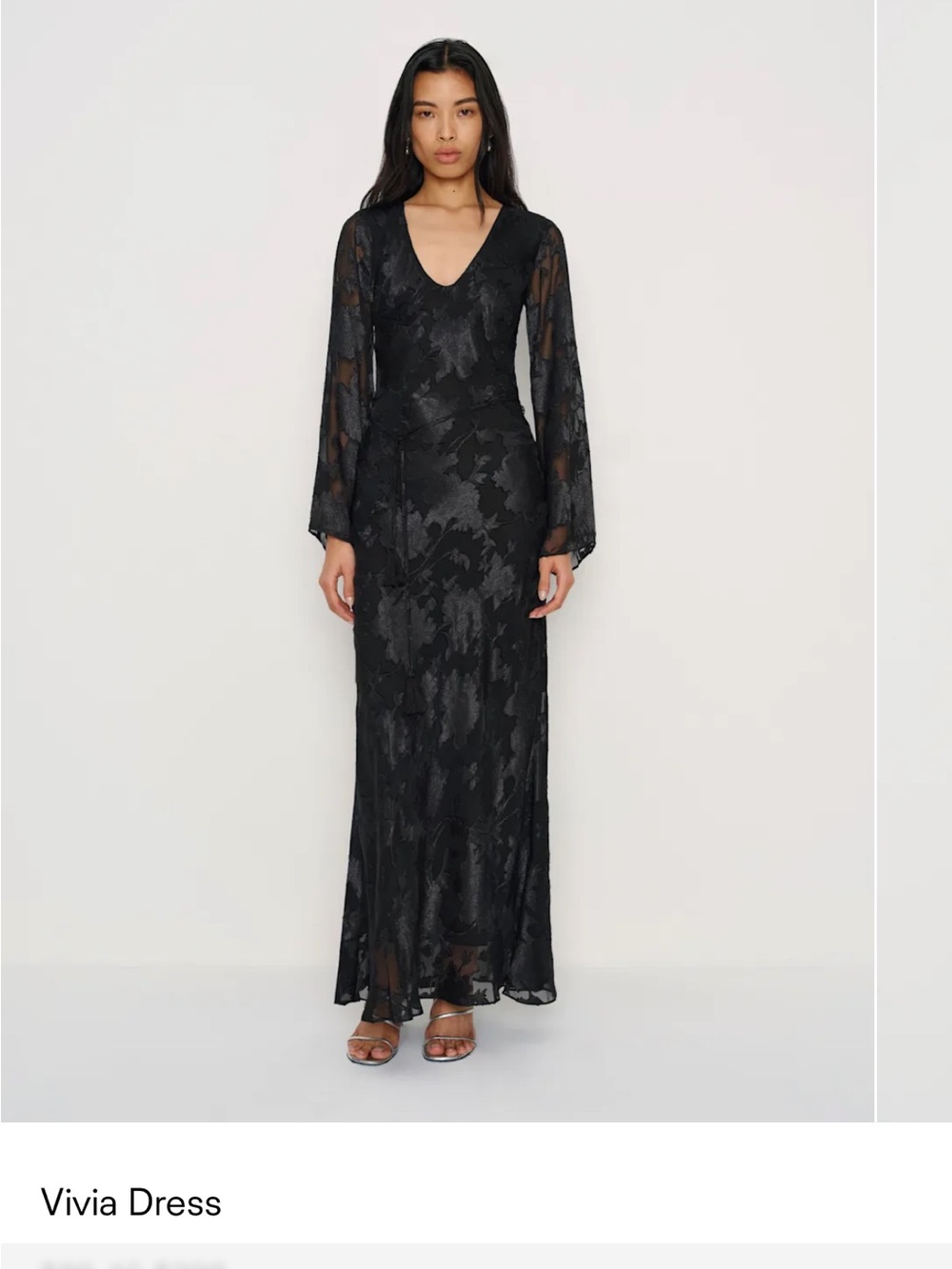Reformation Vivia Dress Size XS | Black Long-Sleeve V-Neck Maxi Dress
